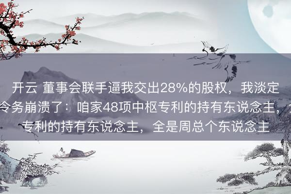 开云 董事会联手逼我交出28%的股权，我淡定署名，3天后，公功令务崩溃了：咱家48项中枢专利的持有东说念主，全是周总个东说念主