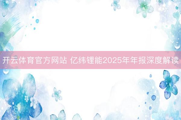 开云体育官方网站 亿纬锂能2025年年报深度解读