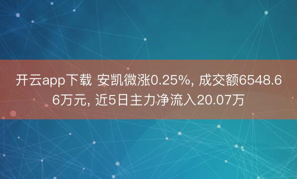 开云app下载 安凯微涨0.25%， 成交额6548.66万元， 近5日主力净流入20.07万